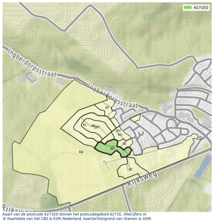Afbeelding van het postcodegebied 6271 ED op de kaart.