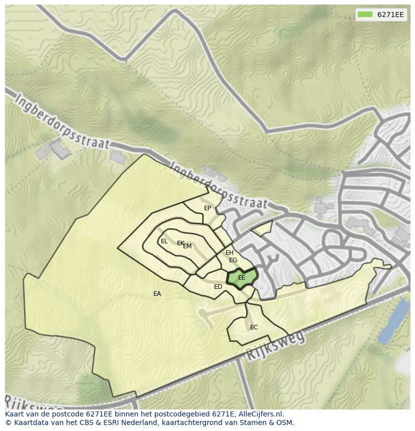 Afbeelding van het postcodegebied 6271 EE op de kaart.