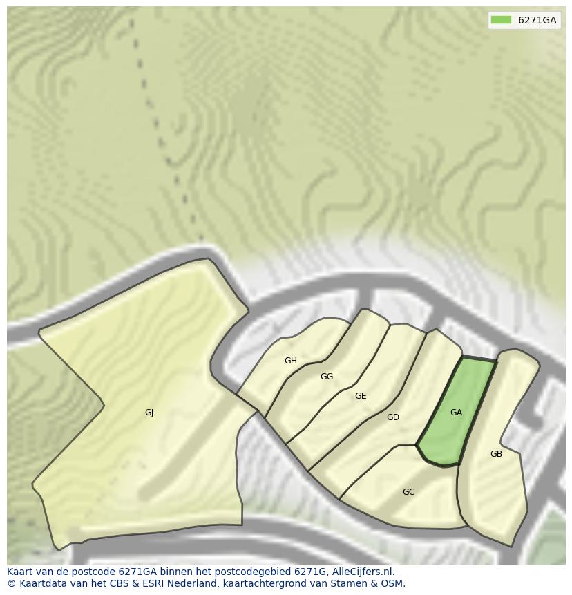 Afbeelding van het postcodegebied 6271 GA op de kaart.