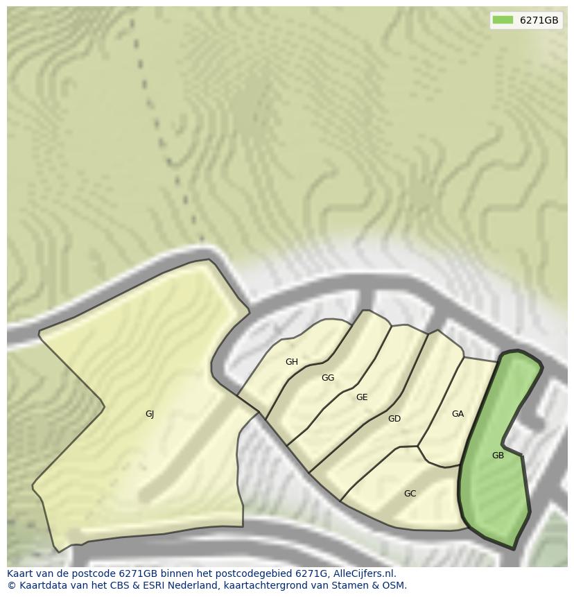 Afbeelding van het postcodegebied 6271 GB op de kaart.