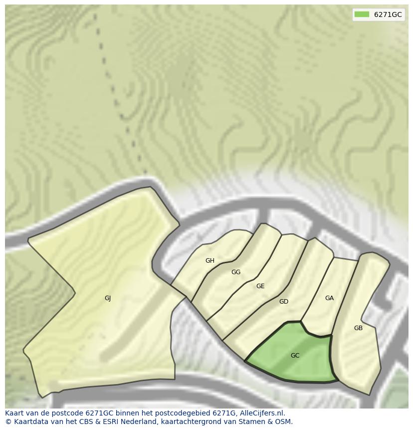 Afbeelding van het postcodegebied 6271 GC op de kaart.