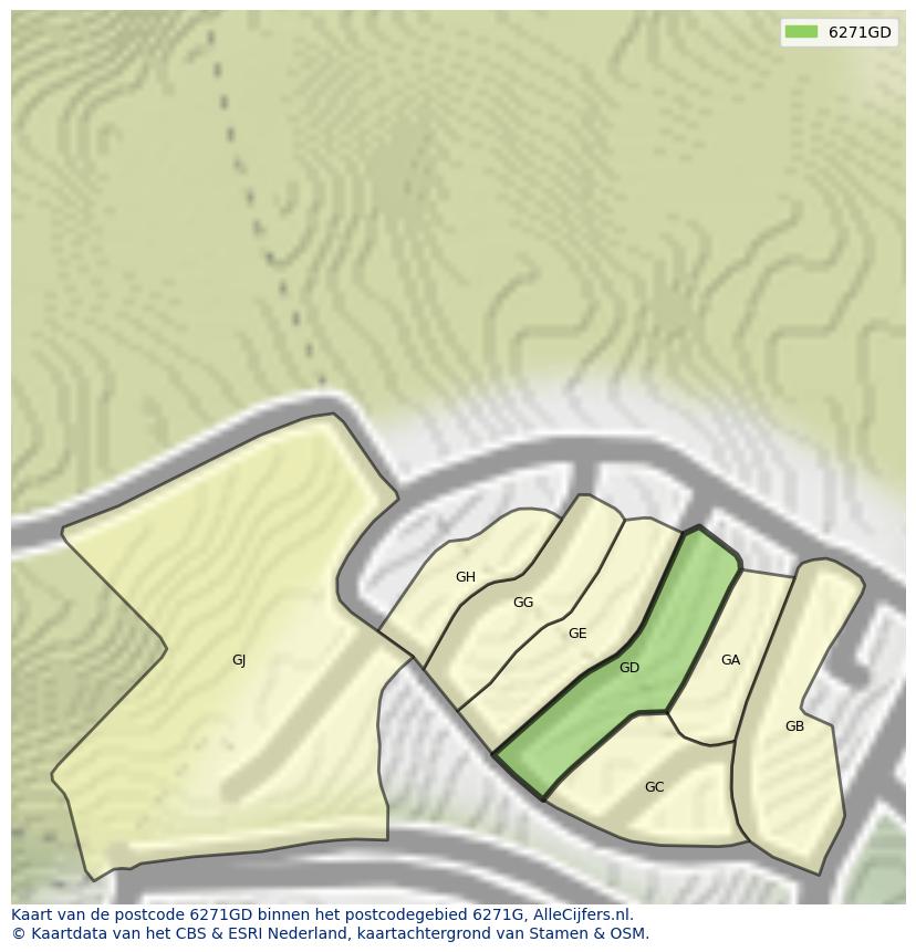 Afbeelding van het postcodegebied 6271 GD op de kaart.