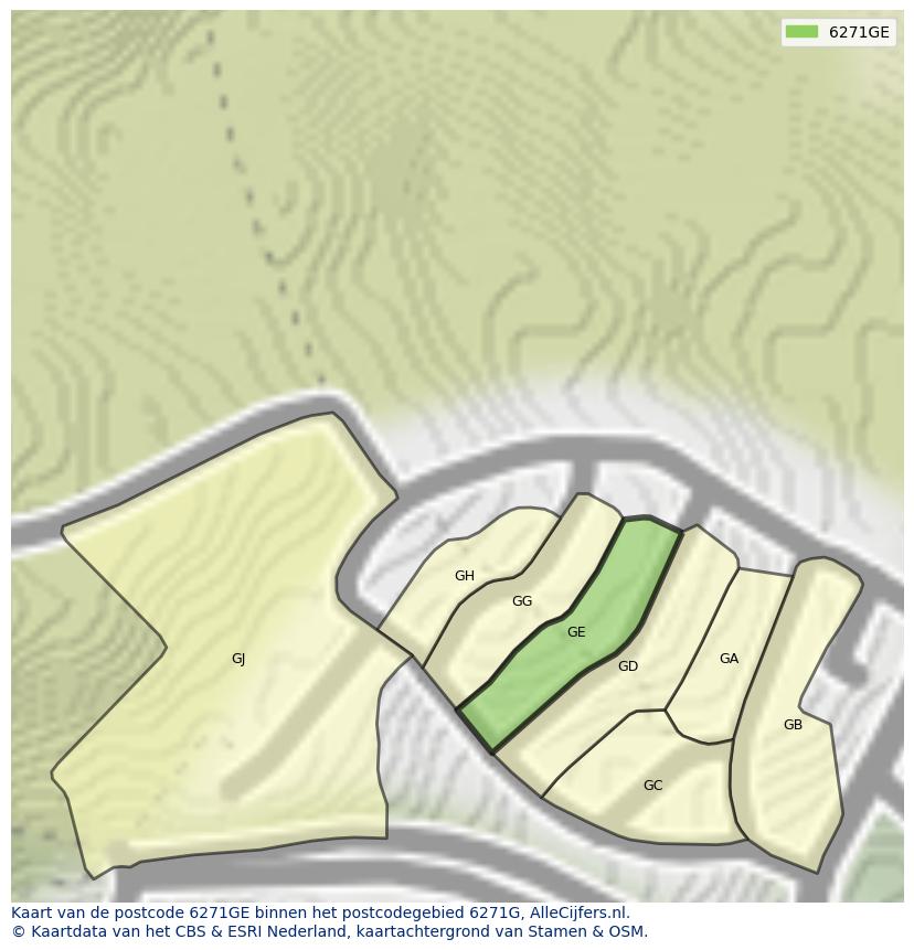 Afbeelding van het postcodegebied 6271 GE op de kaart.