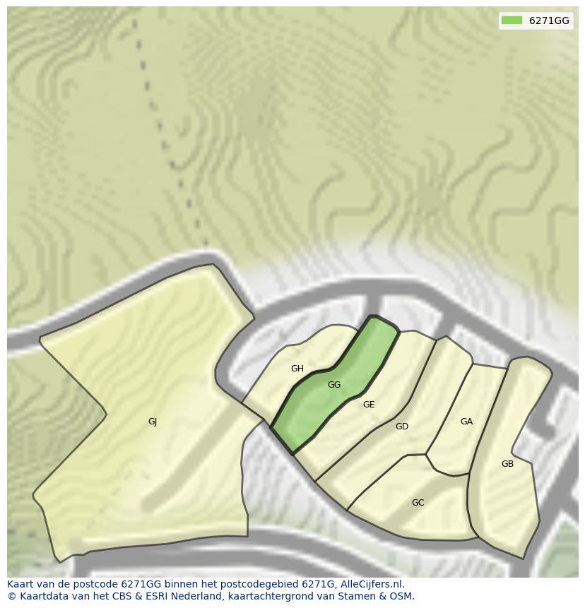 Afbeelding van het postcodegebied 6271 GG op de kaart.