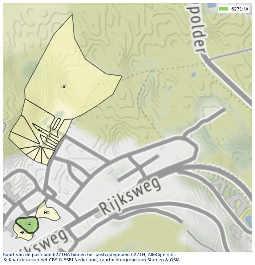 Afbeelding van het postcodegebied 6271 HA op de kaart.