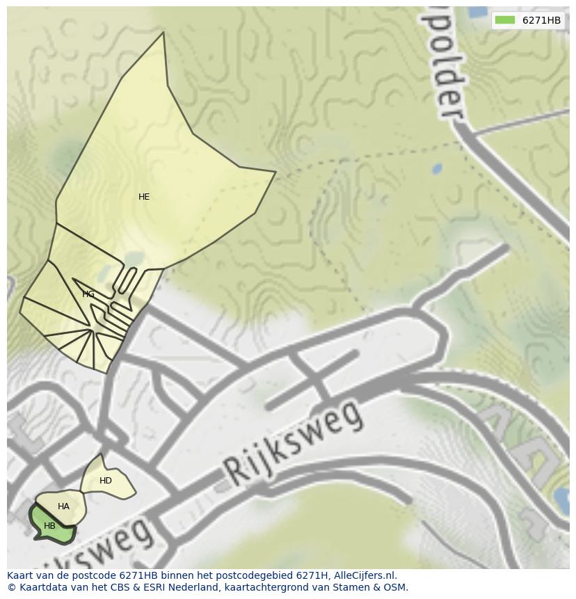 Afbeelding van het postcodegebied 6271 HB op de kaart.