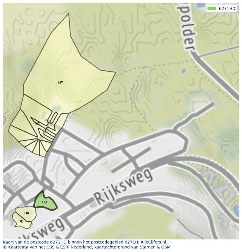 Afbeelding van het postcodegebied 6271 HD op de kaart.