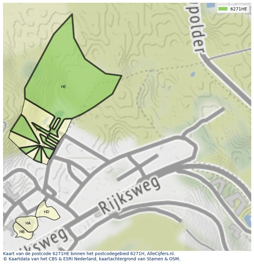 Afbeelding van het postcodegebied 6271 HE op de kaart.