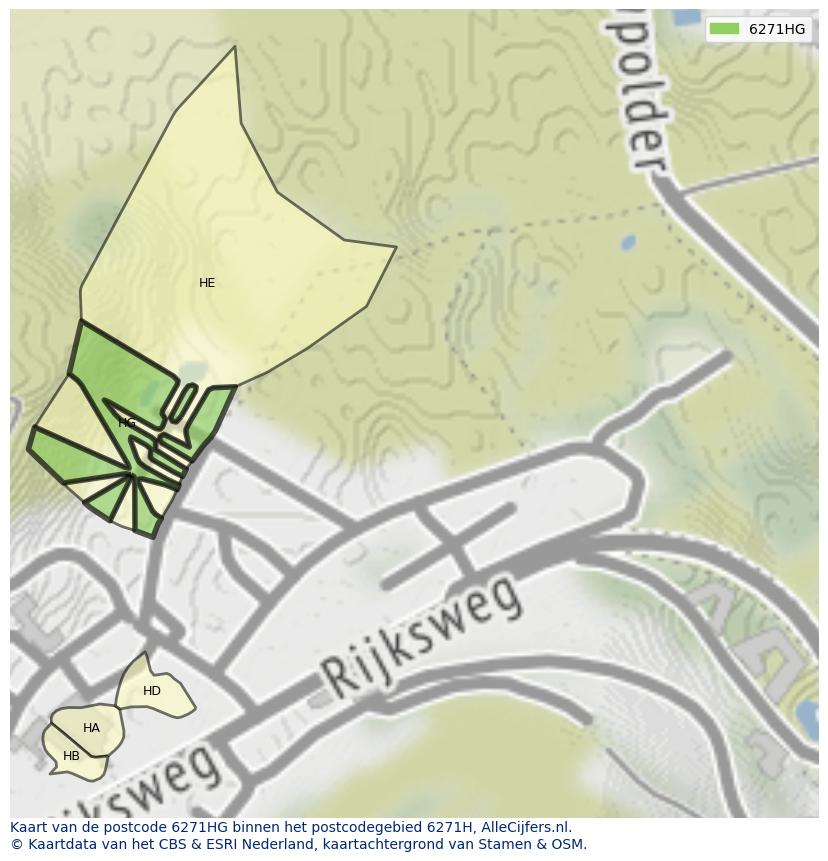 Afbeelding van het postcodegebied 6271 HG op de kaart.