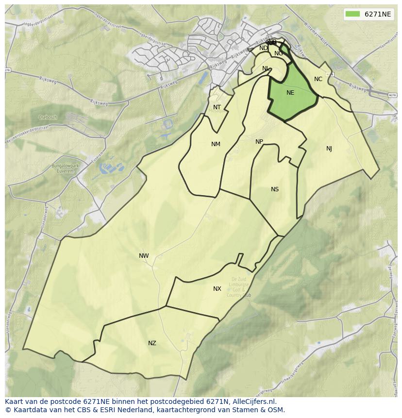 Afbeelding van het postcodegebied 6271 NE op de kaart.