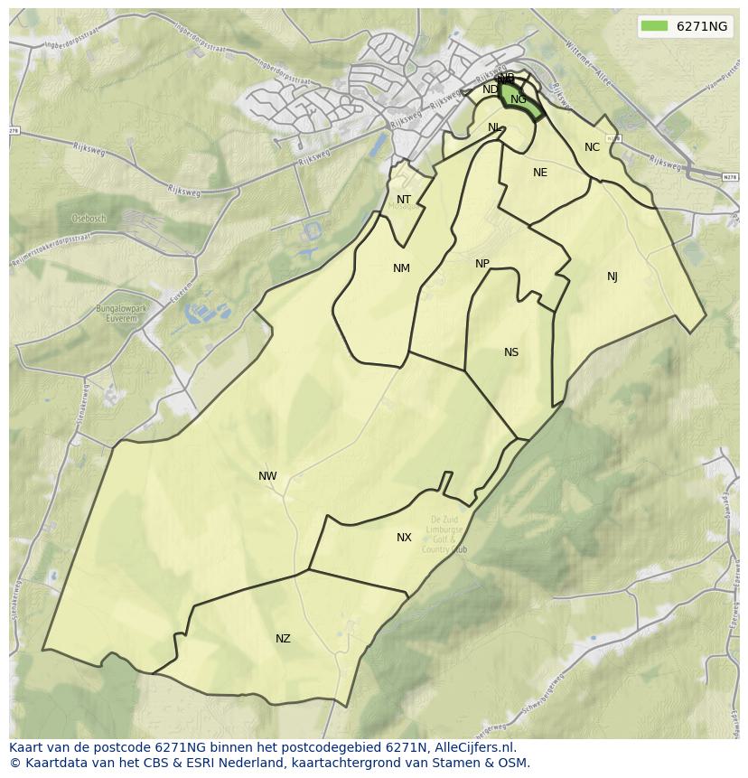 Afbeelding van het postcodegebied 6271 NG op de kaart.