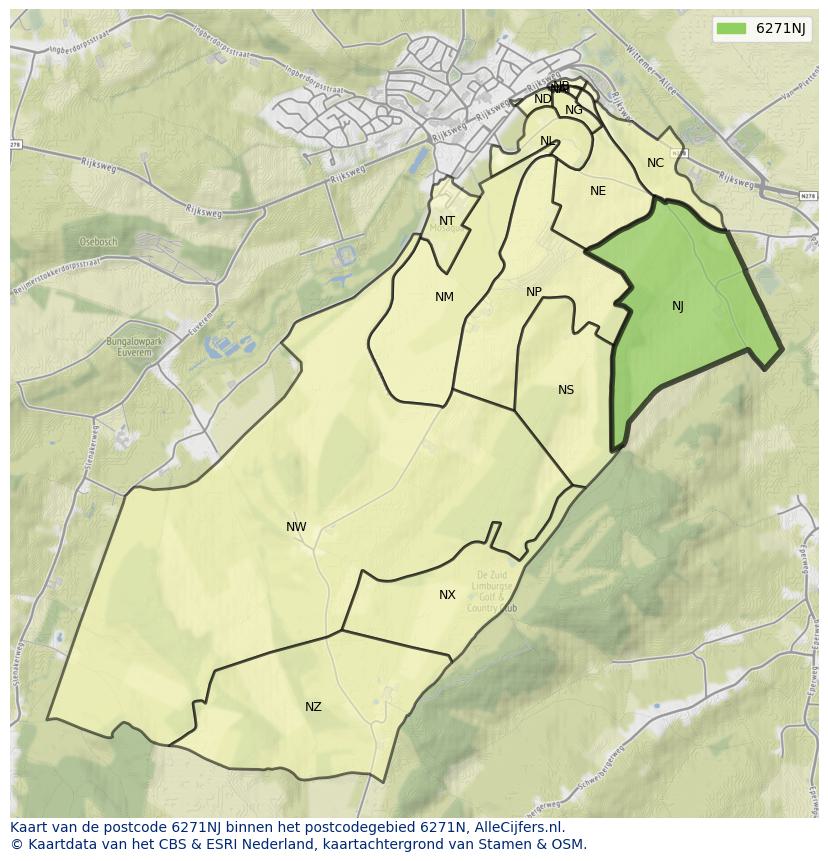 Afbeelding van het postcodegebied 6271 NJ op de kaart.