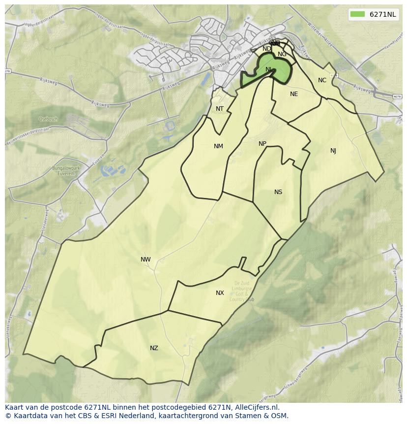 Afbeelding van het postcodegebied 6271 NL op de kaart.