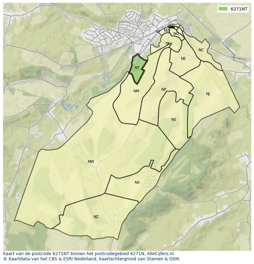 Afbeelding van het postcodegebied 6271 NT op de kaart.