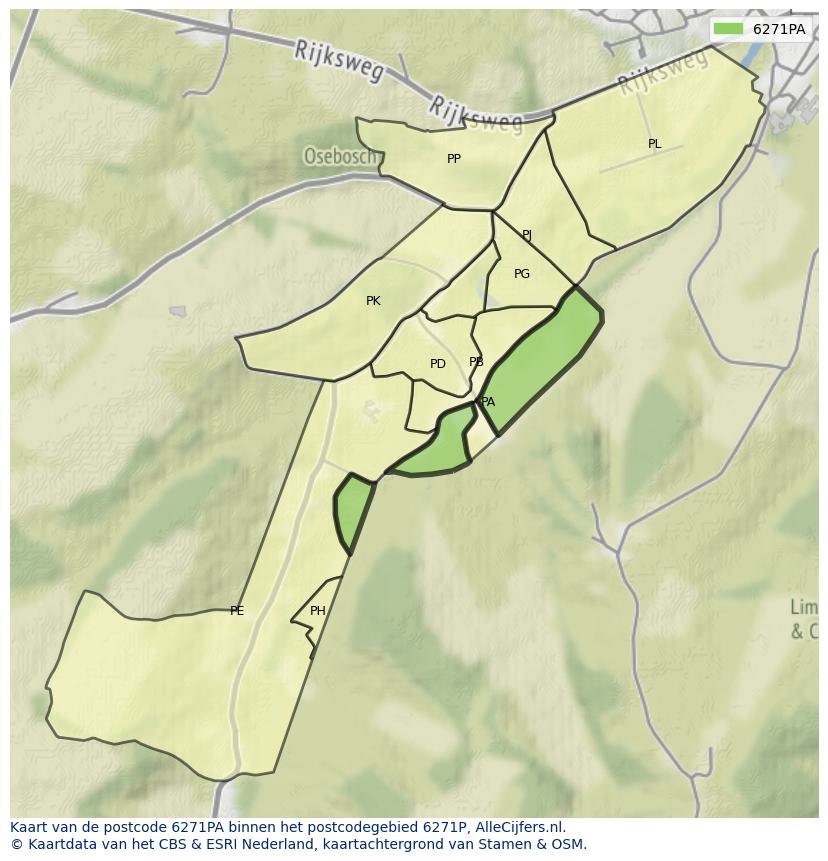 Afbeelding van het postcodegebied 6271 PA op de kaart.