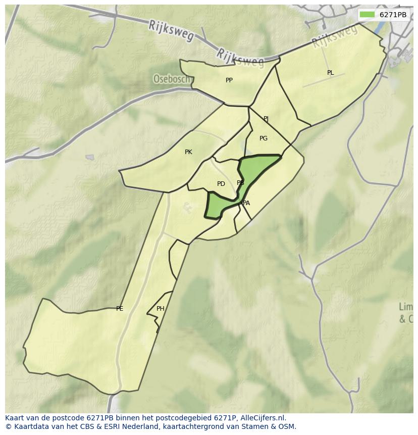 Afbeelding van het postcodegebied 6271 PB op de kaart.