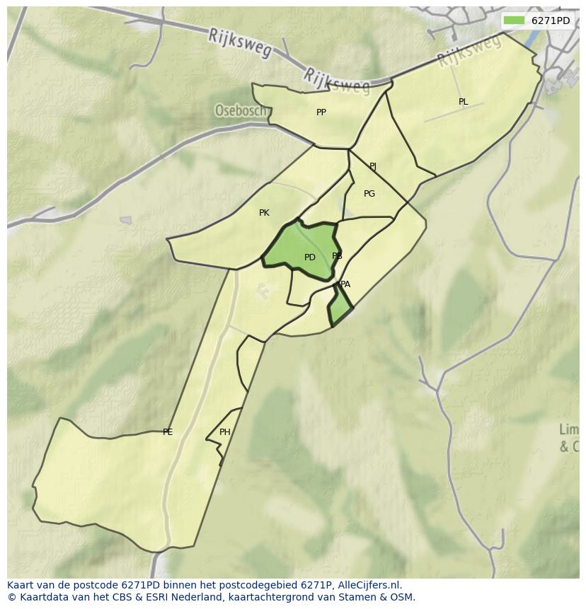 Afbeelding van het postcodegebied 6271 PD op de kaart.