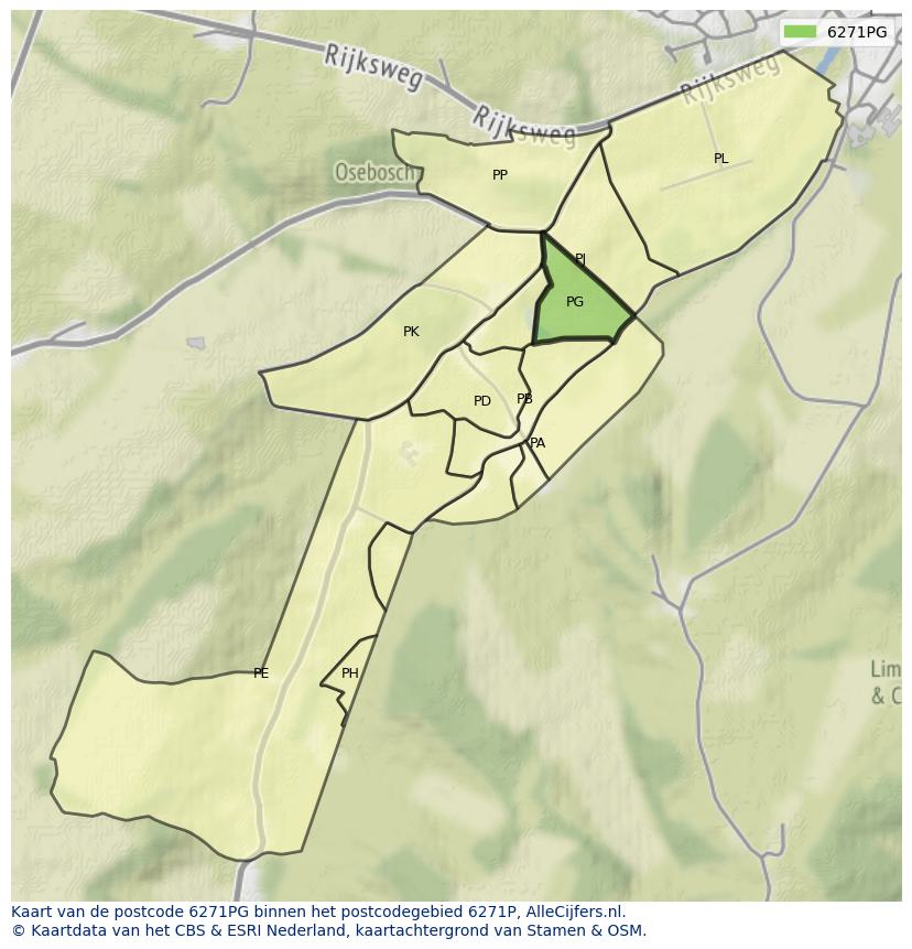 Afbeelding van het postcodegebied 6271 PG op de kaart.