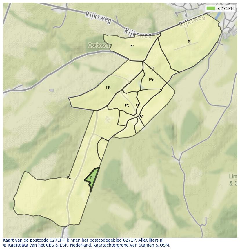 Afbeelding van het postcodegebied 6271 PH op de kaart.