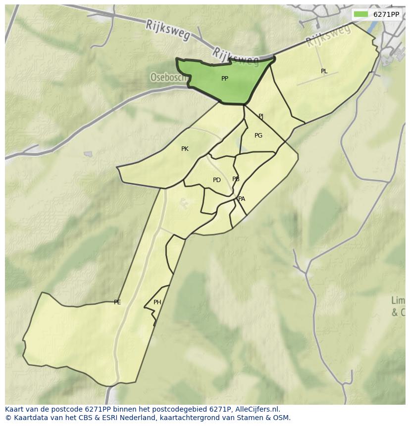 Afbeelding van het postcodegebied 6271 PP op de kaart.