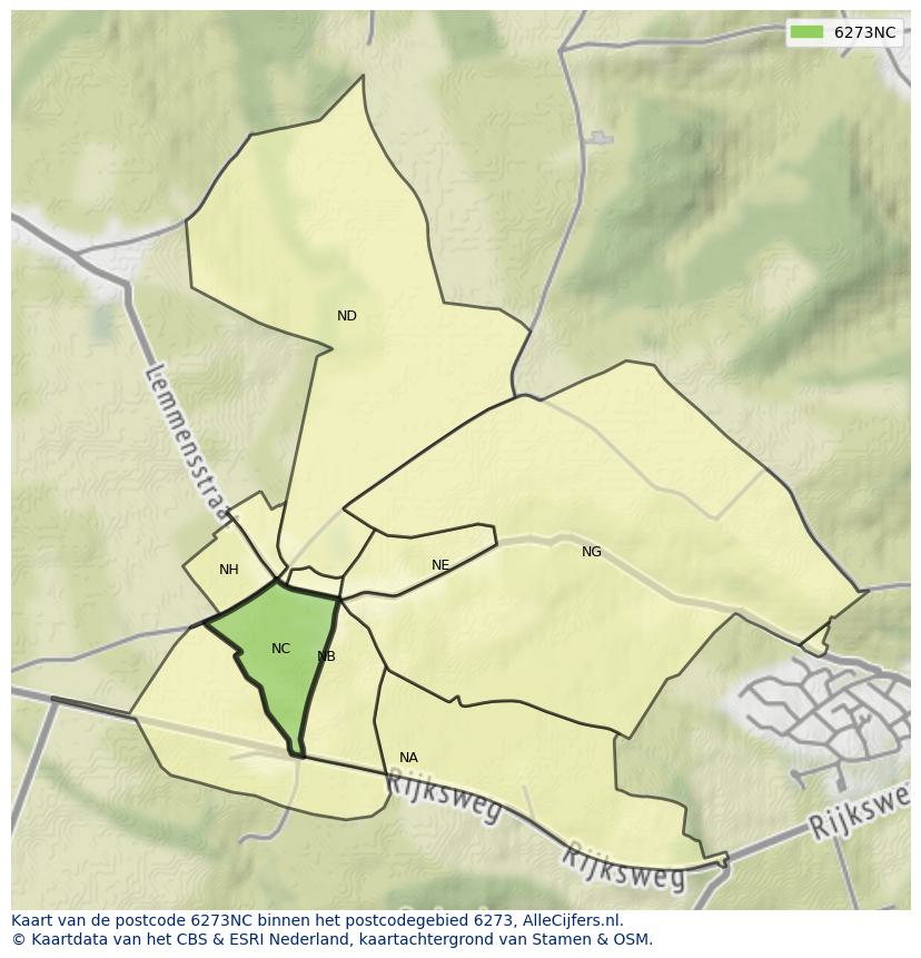 Afbeelding van het postcodegebied 6273 NC op de kaart.