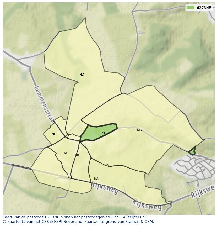 Afbeelding van het postcodegebied 6273 NE op de kaart.