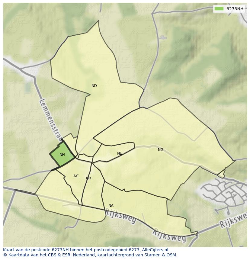 Afbeelding van het postcodegebied 6273 NH op de kaart.
