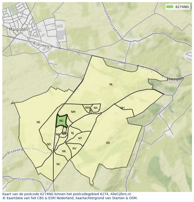 Afbeelding van het postcodegebied 6274 NG op de kaart.