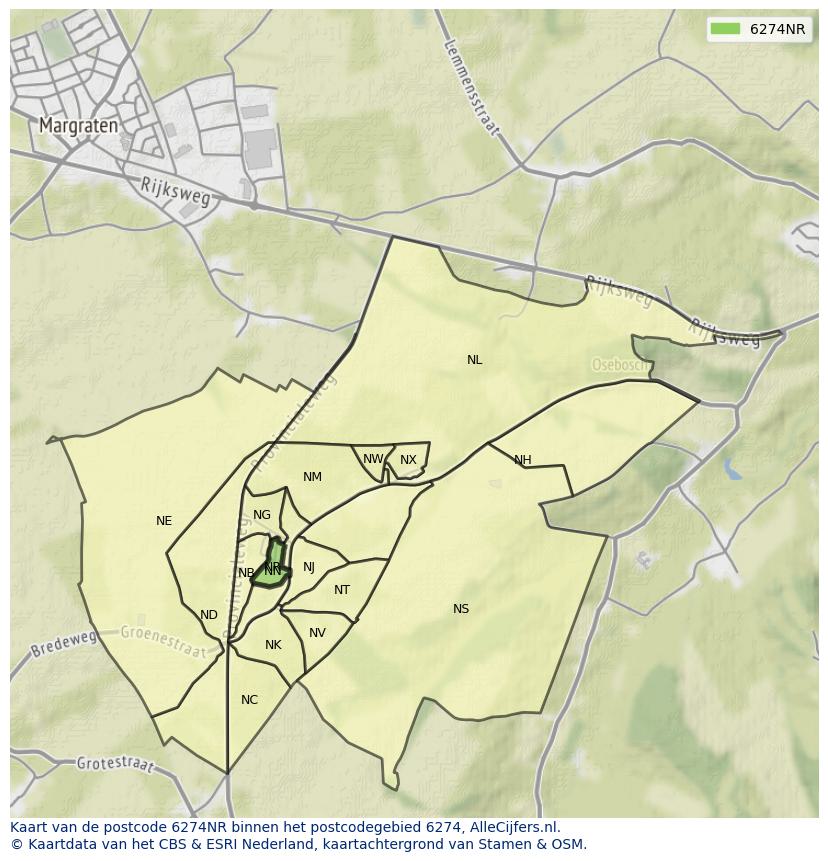 Afbeelding van het postcodegebied 6274 NR op de kaart.