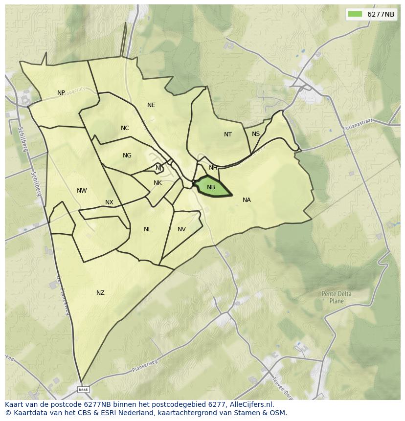Afbeelding van het postcodegebied 6277 NB op de kaart.