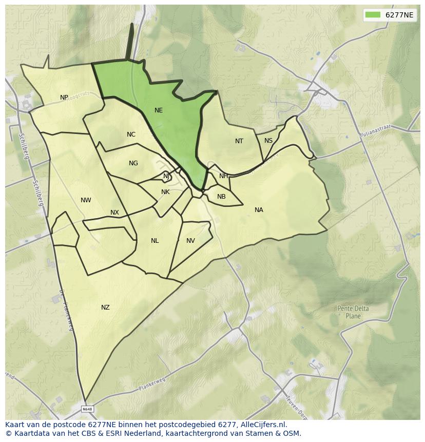 Afbeelding van het postcodegebied 6277 NE op de kaart.