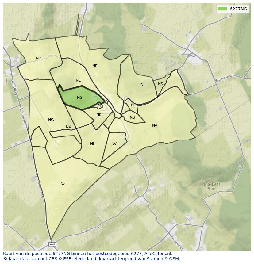 Afbeelding van het postcodegebied 6277 NG op de kaart.