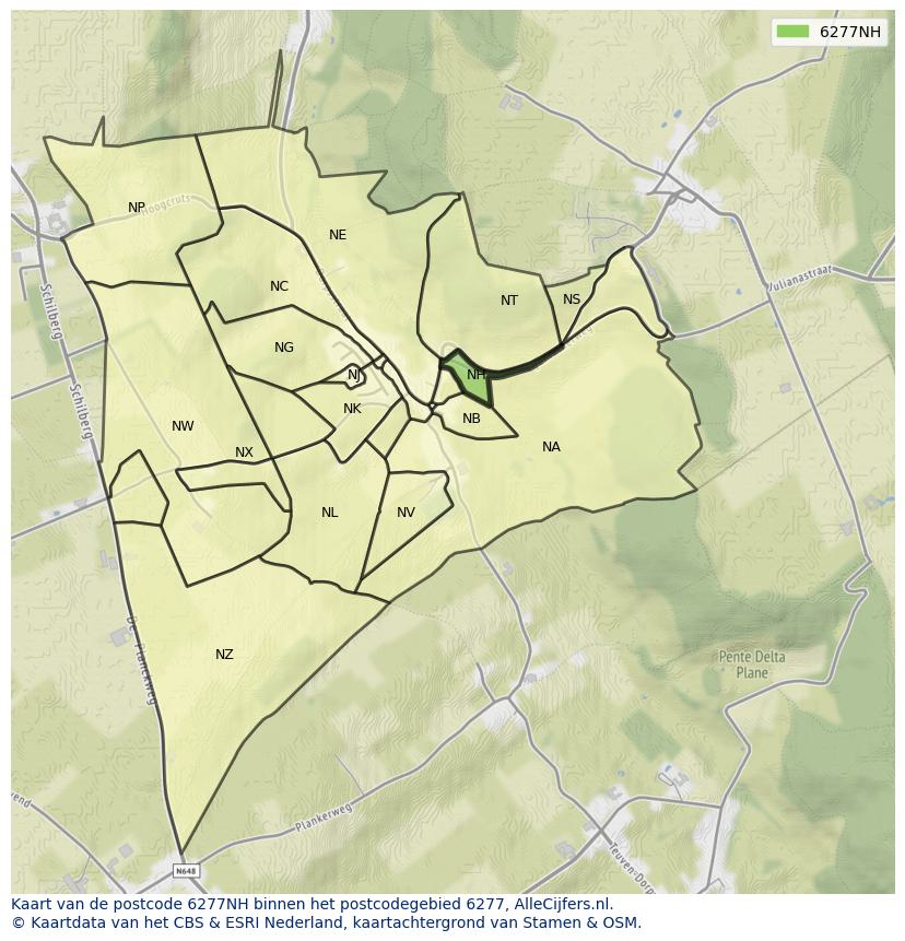 Afbeelding van het postcodegebied 6277 NH op de kaart.