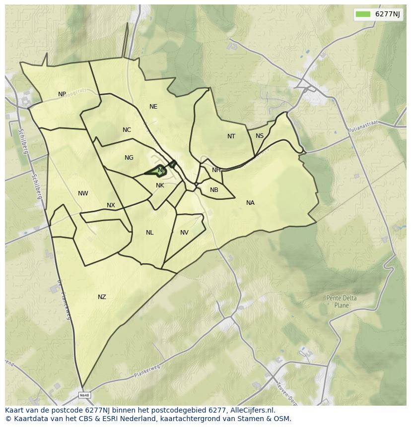 Afbeelding van het postcodegebied 6277 NJ op de kaart.