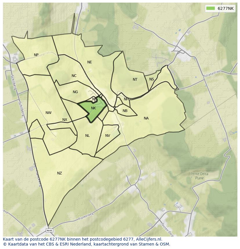 Afbeelding van het postcodegebied 6277 NK op de kaart.