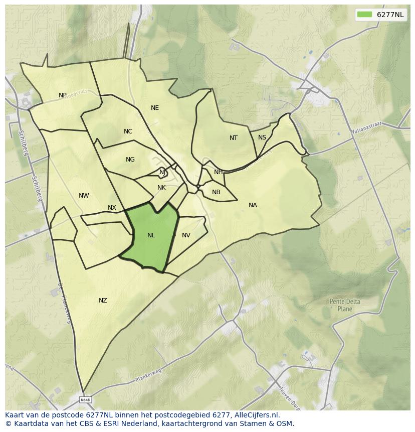 Afbeelding van het postcodegebied 6277 NL op de kaart.