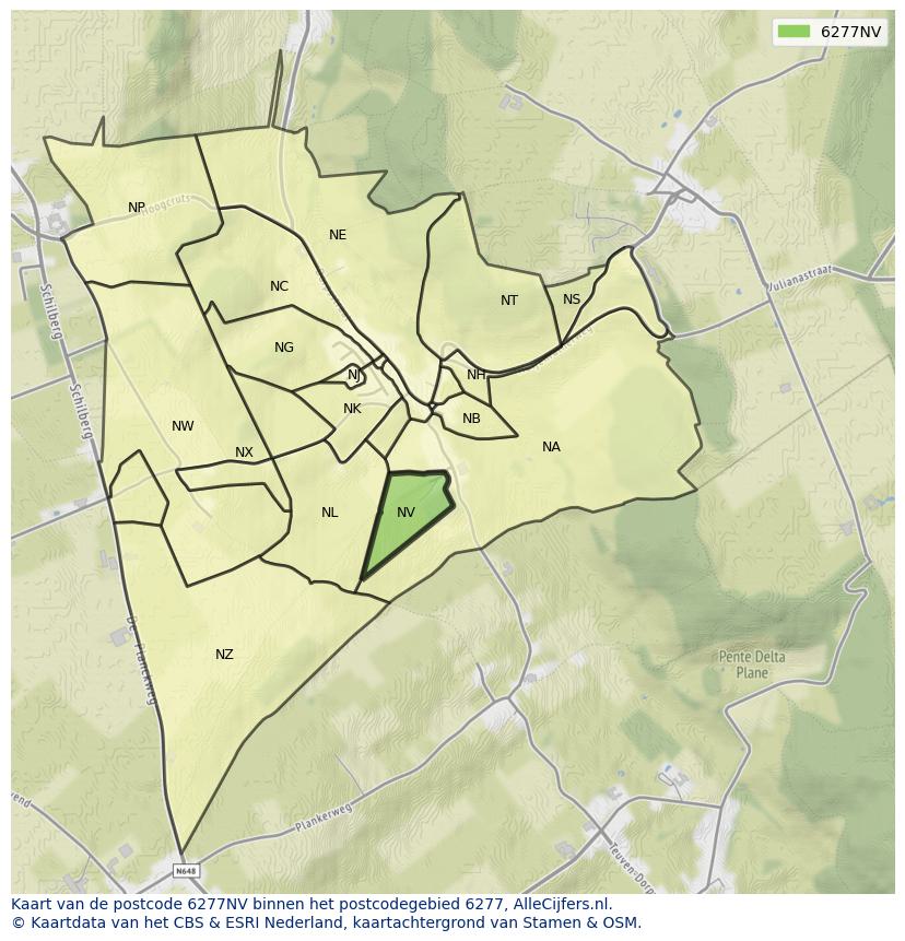 Afbeelding van het postcodegebied 6277 NV op de kaart.