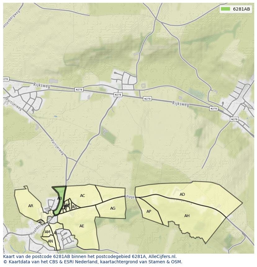 Afbeelding van het postcodegebied 6281 AB op de kaart.