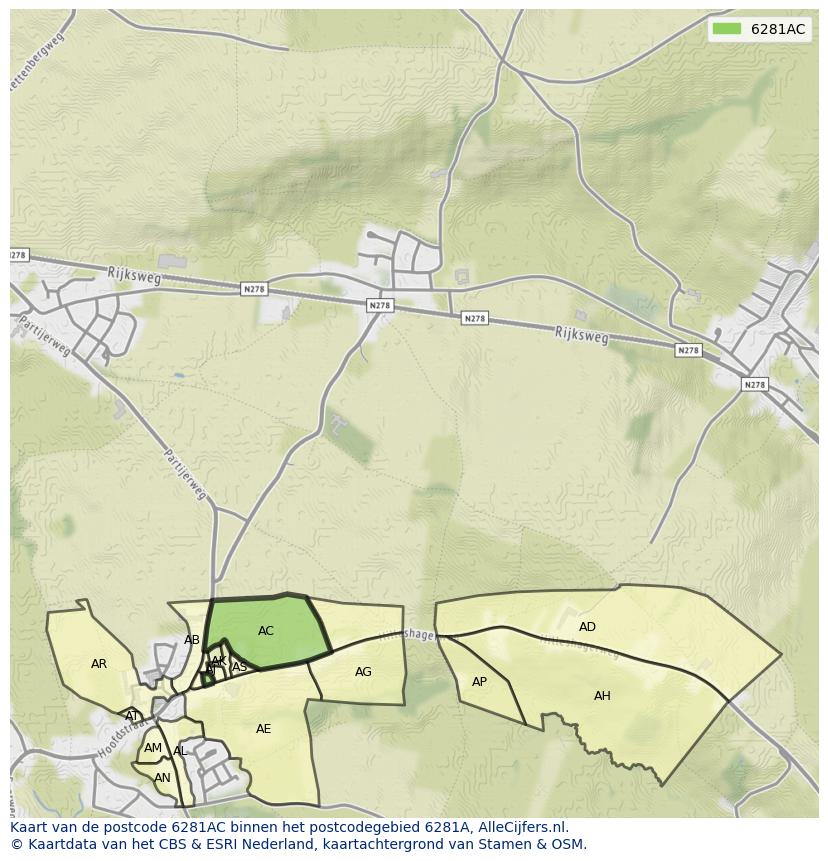 Afbeelding van het postcodegebied 6281 AC op de kaart.