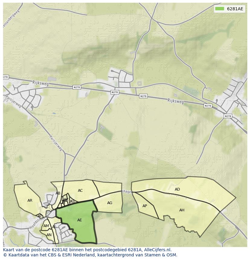 Afbeelding van het postcodegebied 6281 AE op de kaart.