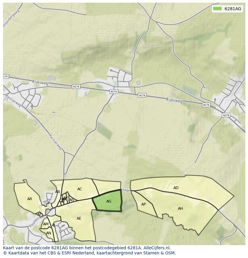 Afbeelding van het postcodegebied 6281 AG op de kaart.