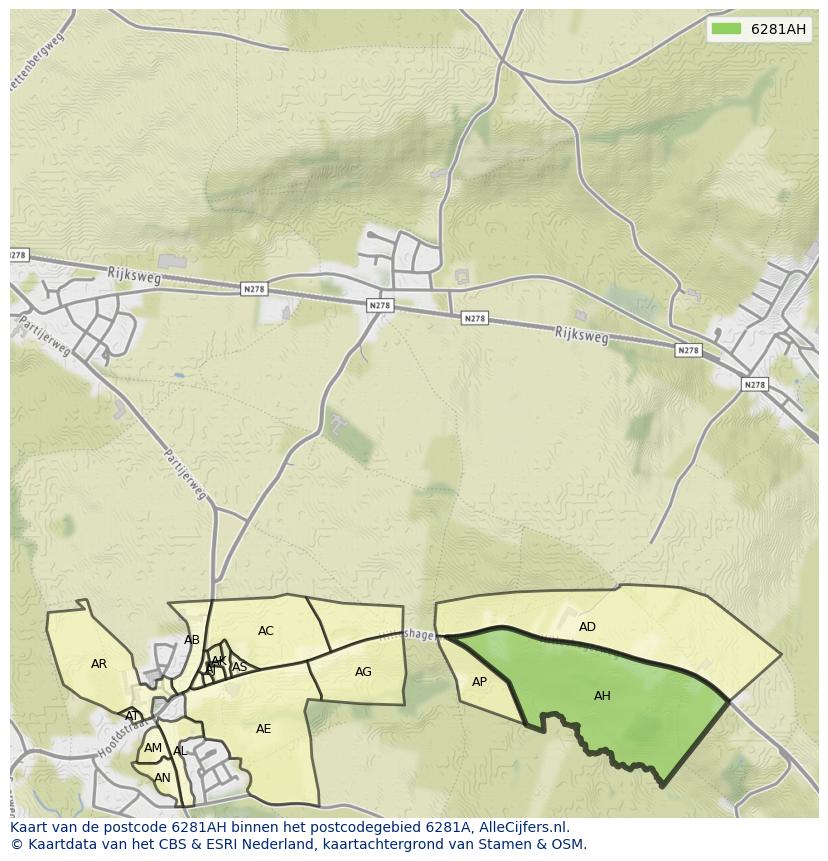 Afbeelding van het postcodegebied 6281 AH op de kaart.