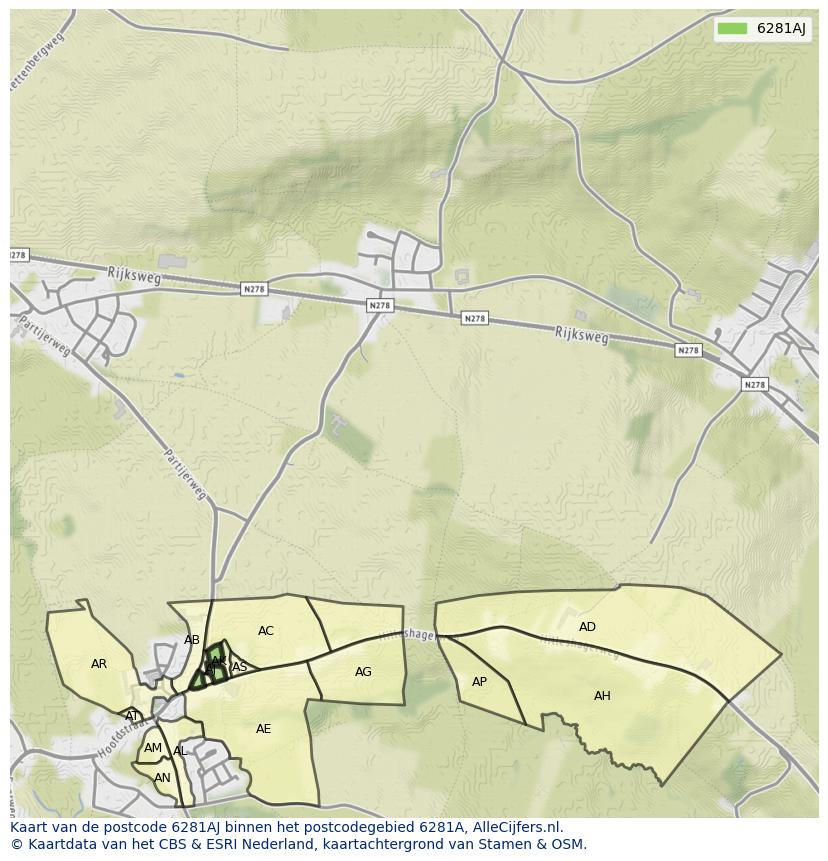 Afbeelding van het postcodegebied 6281 AJ op de kaart.