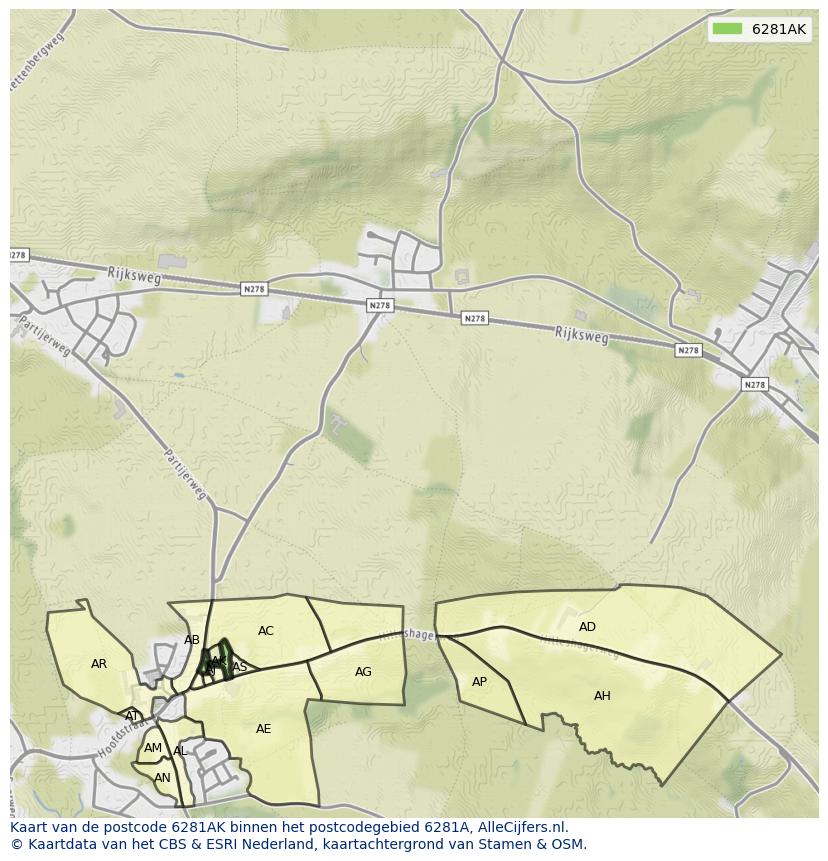 Afbeelding van het postcodegebied 6281 AK op de kaart.