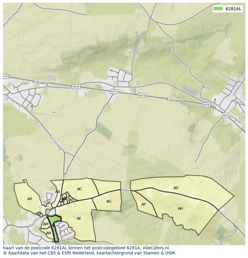 Afbeelding van het postcodegebied 6281 AL op de kaart.