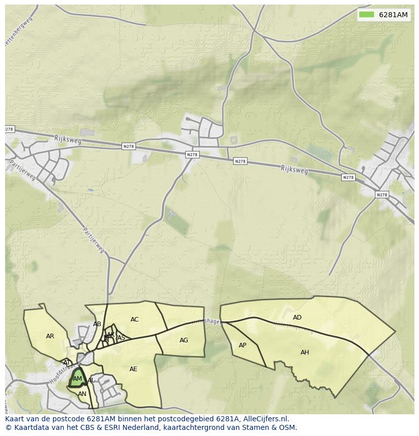 Afbeelding van het postcodegebied 6281 AM op de kaart.
