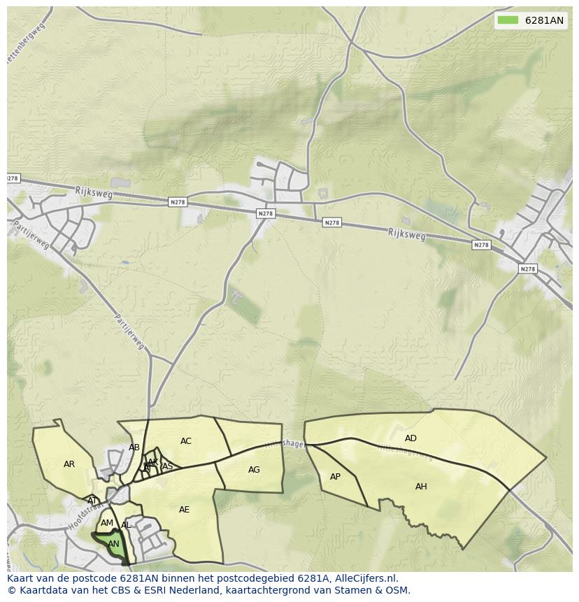 Afbeelding van het postcodegebied 6281 AN op de kaart.