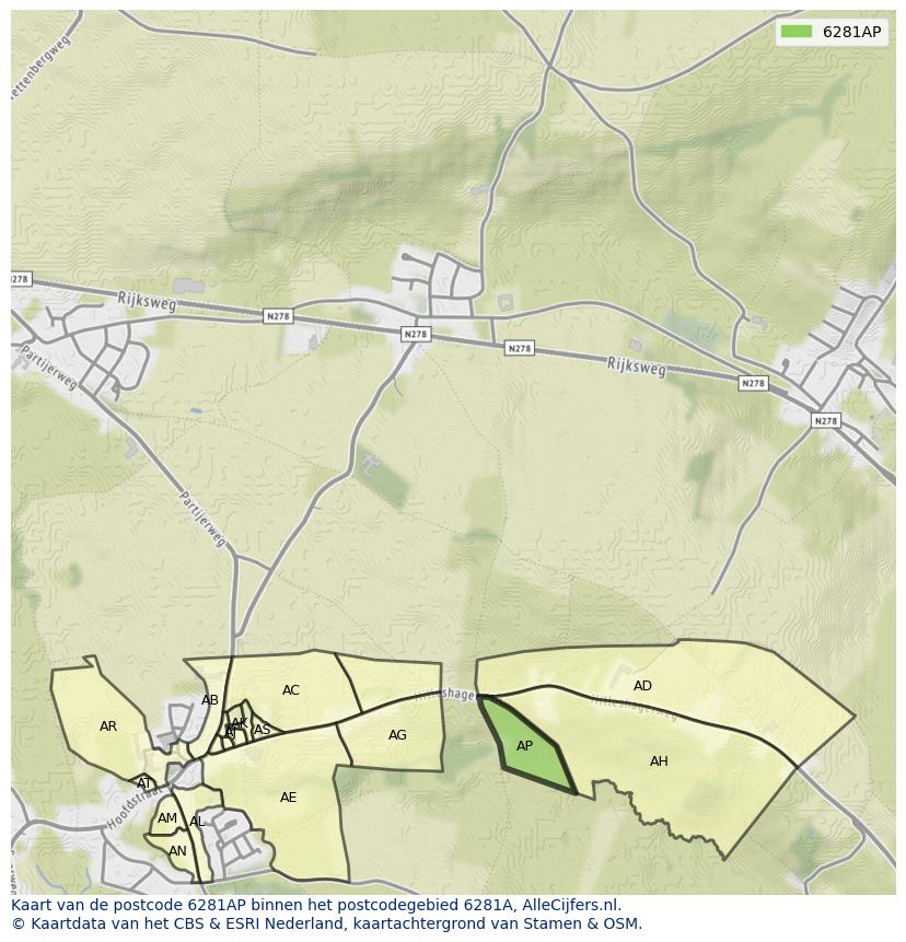Afbeelding van het postcodegebied 6281 AP op de kaart.