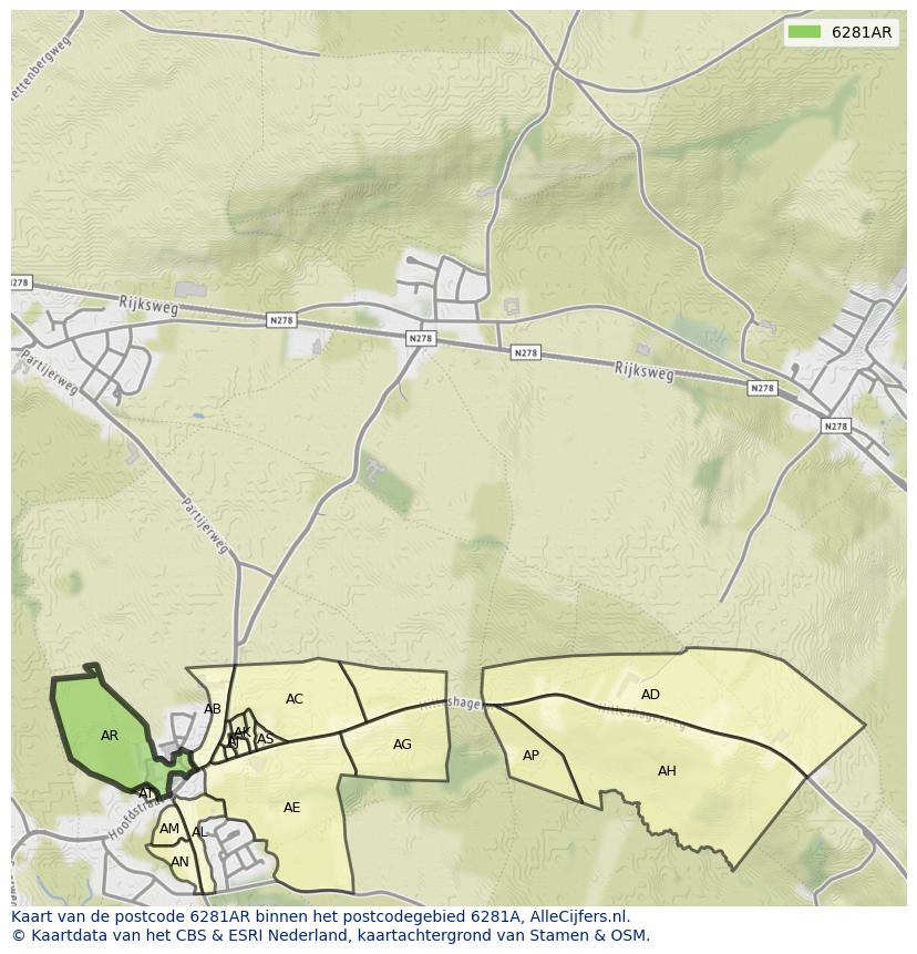 Afbeelding van het postcodegebied 6281 AR op de kaart.