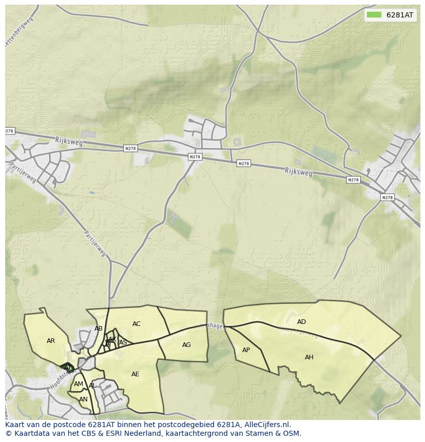 Afbeelding van het postcodegebied 6281 AT op de kaart.